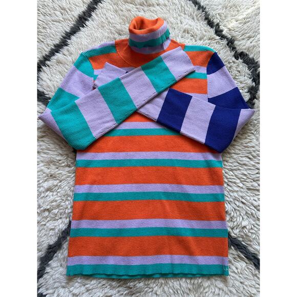 Anthropologie Maeve Striped Turtleneck Sweater colorblock Ribbed - Picture 12 of 12
